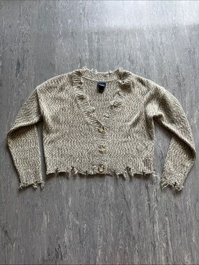 Cozy Distressed V-Neck Green Cardigan Sweater